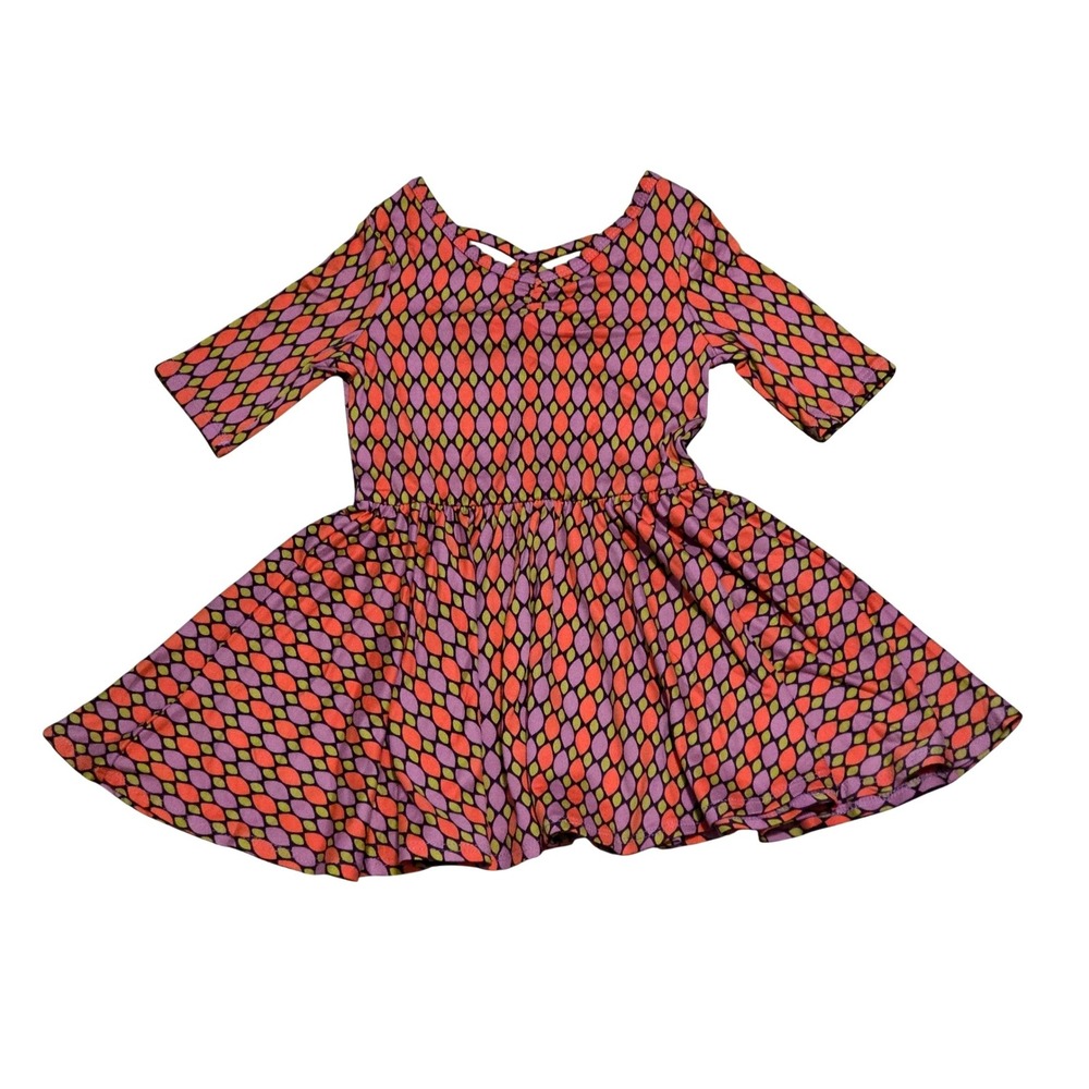 DotDotSmile Girls 2T‎ Twirl Dress Pink Orange Geometric Scales Criss Cross Back